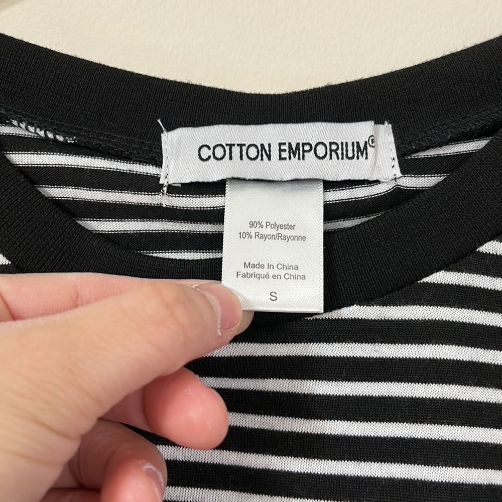 Cotton Emporium Black White Striped Tee Shirt Dress With Pockets S - Picture 5 of 6